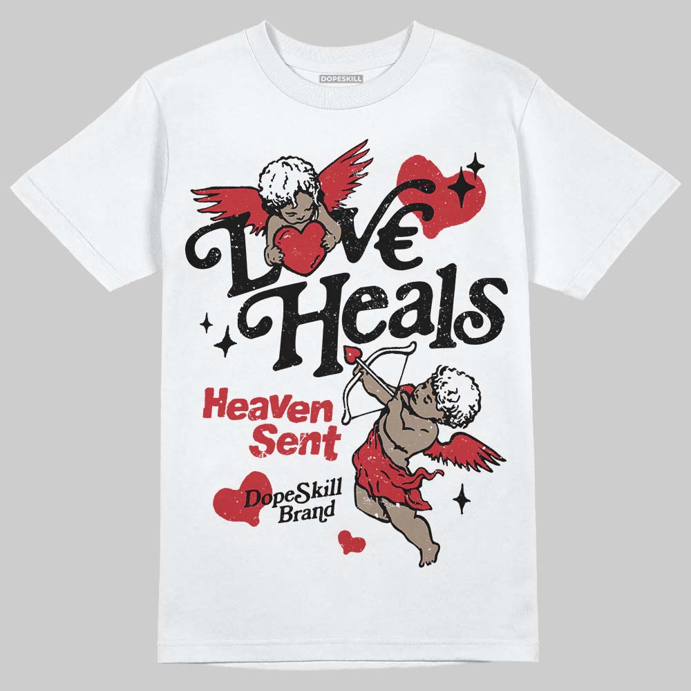 Jordan 5 Retro Fire Red Black Tongue (2025) DopeSkill T-Shirt New Love Heals Graphic Streetwear - White