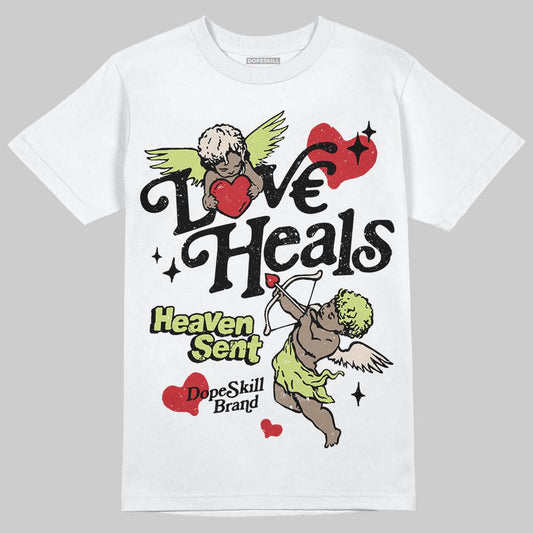 Jordan 5 “Luminous Green” DopeSkill T-Shirt New Love Heals Graphic Streetwear - White