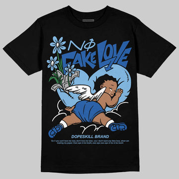 Air Foamposite One “International Blue” DopeSkill T-Shirt No Fake Love Graphic Streetwear - Black