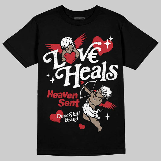 Jordan 5 Retro Fire Red Black Tongue (2025) DopeSkill T-Shirt New Love Heals Graphic Streetwear - Black