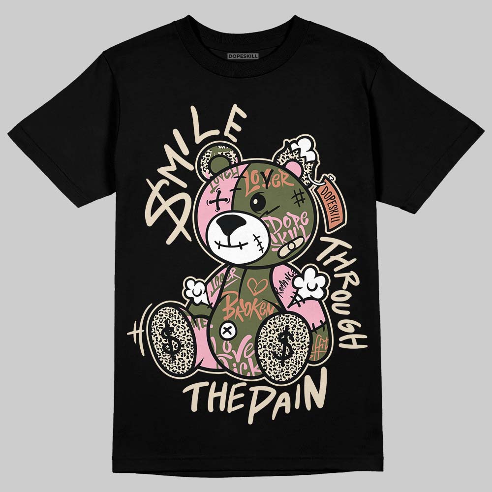 SB Dunk Low Pro x Arts-Rec Skateshop Rust Pink and Rough Green DopeSkill T-Shirt Smile Through The Pain Graphic Streetwear - Black