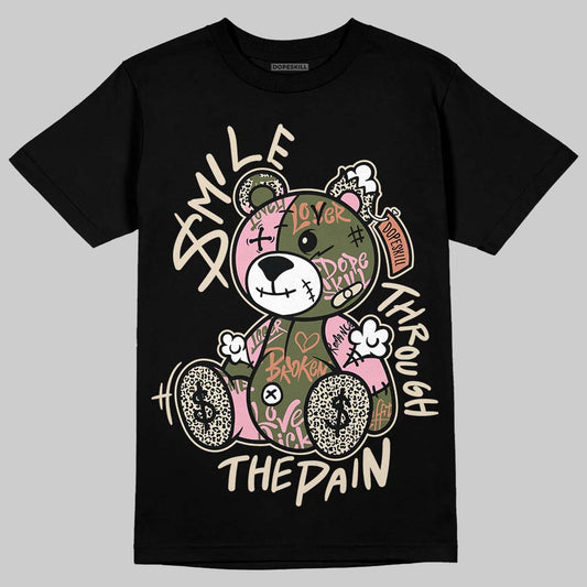SB Dunk Low Pro x Arts-Rec Skateshop Rust Pink and Rough Green DopeSkill T-Shirt Smile Through The Pain Graphic Streetwear - Black