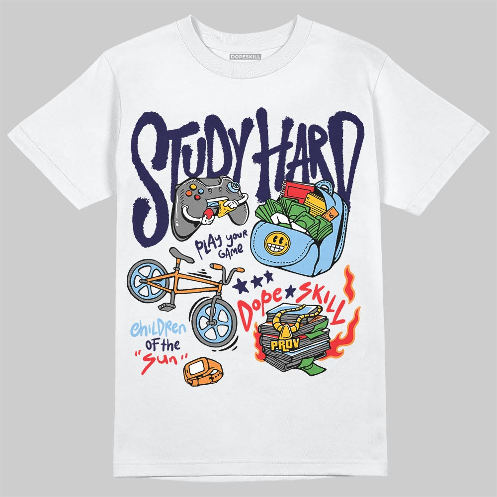 University Blue Sneakers DopeSkill T-Shirt Study Hard Graphic Streetwear - White