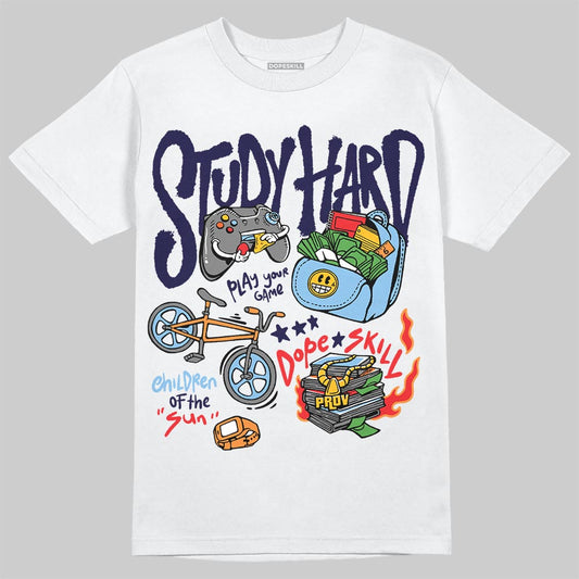 University Blue Sneakers DopeSkill T-Shirt Study Hard Graphic Streetwear - White