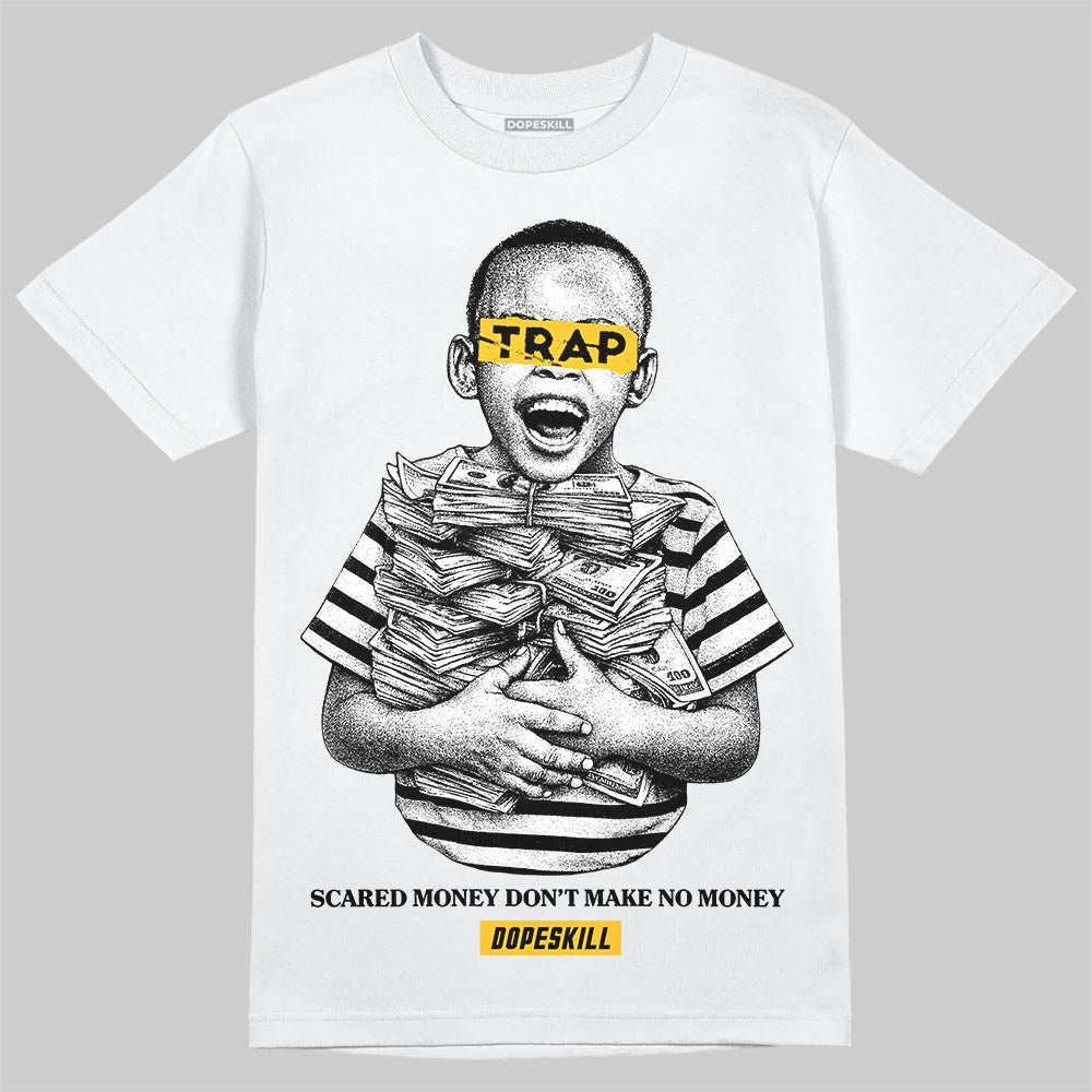 Yellow Sneakers DopeSkill T-Shirt Scared Money Don't Make No Money Graphic Streetwear - White