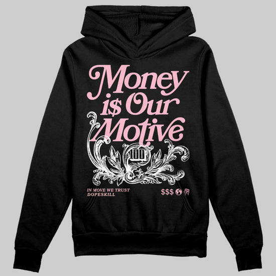 AMIRI White & Pink Stars Court Sneakers DopeSkill Hoodie Sweatshirt Money Is Our Motive Typo Graphic Streetwear - Black