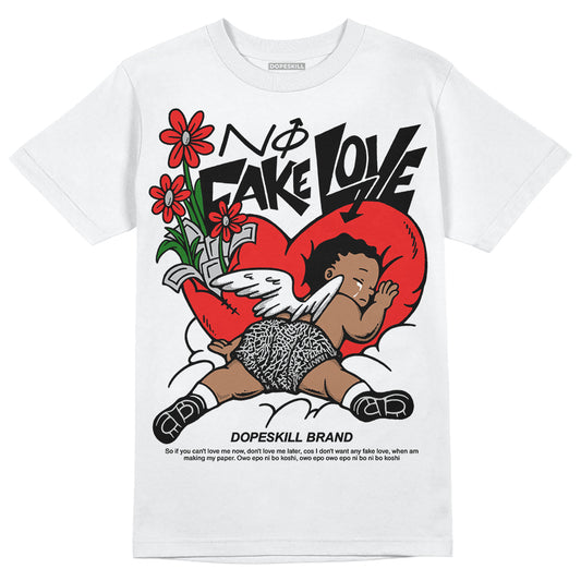 Jordan Spizike Low Bred DopeSkill T-Shirt No Fake Love Graphic Streetwear - White 