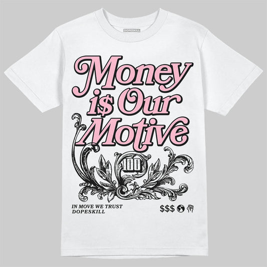 AMIRI White & Pink Stars Court Sneakers DopeSkill T-Shirt Money Is Our Motive Typo Graphic Streetwear - White