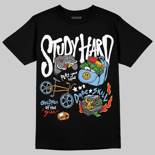 University Blue Sneakers DopeSkill T-Shirt Study Hard Graphic Streetwear - Black