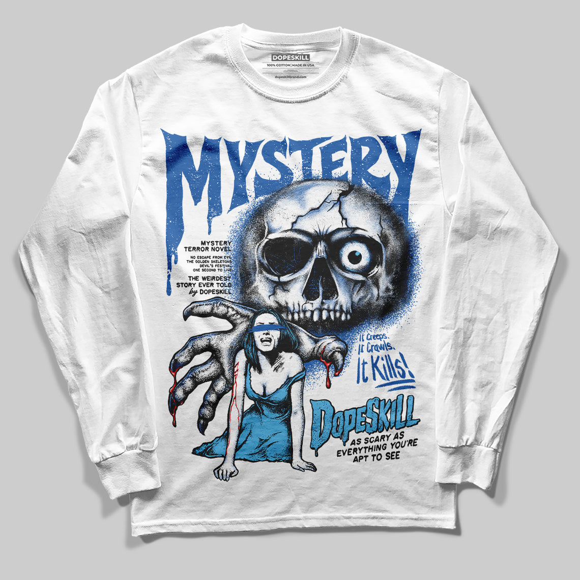 Jordan 12 “Blueberry” DopeSkill Long Sleeve T-Shirt Mystery Ghostly Grasp Graphic Streetwear - White