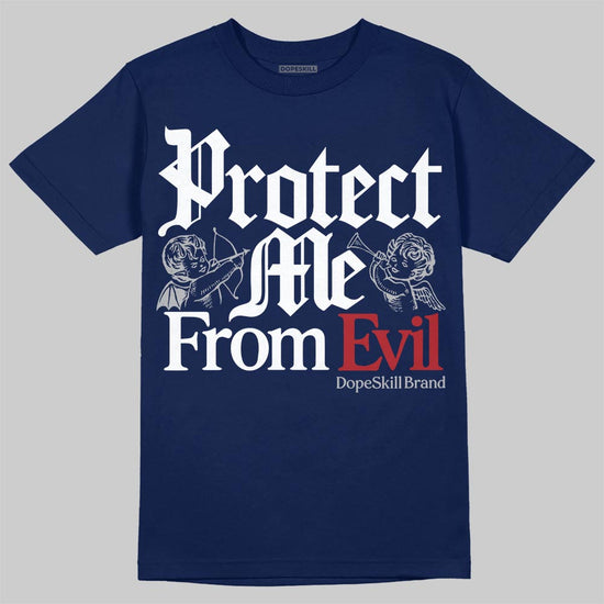 Jordan 12 Retro French Blue (2025) DopeSkill T-Shirt Protect Me From Evil Graphic Streetwear - navy