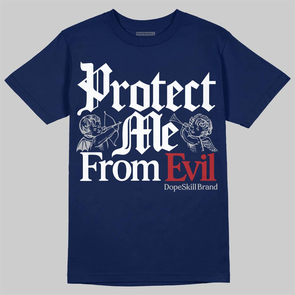 Jordan 12 Retro French Blue (2025) DopeSkill T-Shirt Protect Me From Evil Graphic Streetwear - navy