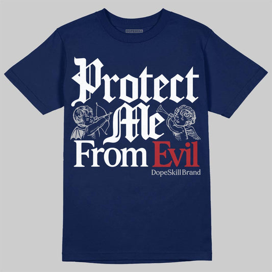 Jordan 12 Retro French Blue (2025) DopeSkill T-Shirt Protect Me From Evil Graphic Streetwear - navy