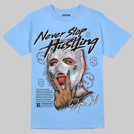 Adidas Handball Spezial ‘Light Blue’ DopeSkill T-Shirt Never Stop Hustling Graphic Streetwear - carolina Blue