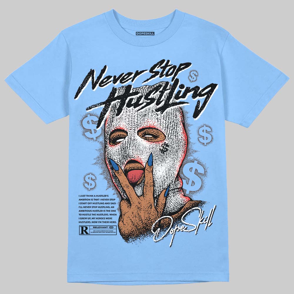 Adidas Handball Spezial ‘Light Blue’ DopeSkill T-Shirt Never Stop Hustling Graphic Streetwear - carolina Blue