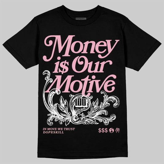 AMIRI White & Pink Stars Court Sneakers DopeSkill T-Shirt Money Is Our Motive Typo Graphic Streetwear - Black