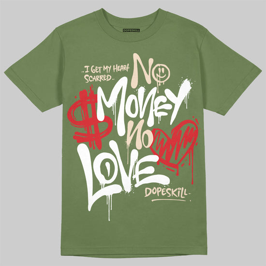 Travis Scott x Jordan 1 Medium Olive DopeSkill Olive T-shirt No Money No Love Typo Graphic Streetwear