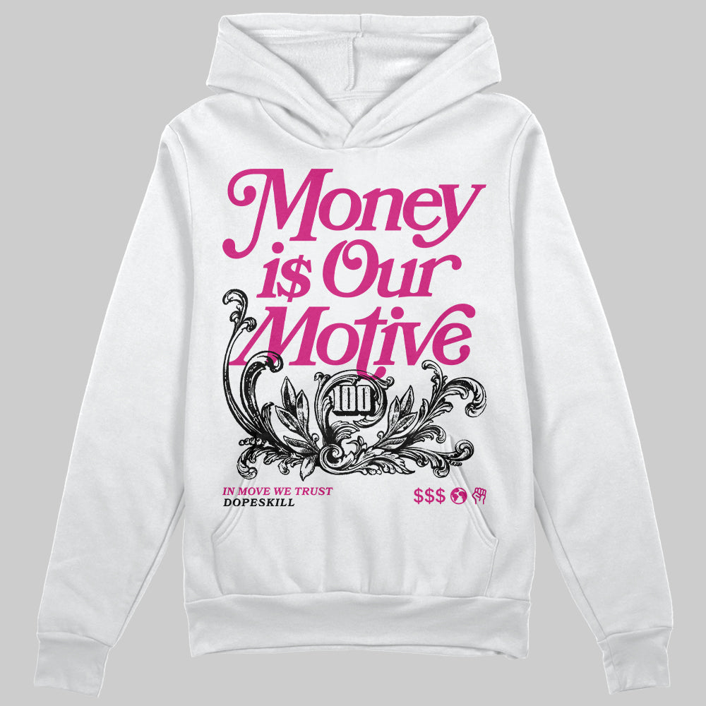 Rick Owens Pink Leather Low Sneakers DopeSkill Hoodie Sweatshirt Money Is Our Motive Typo Graphic Streetwear - White