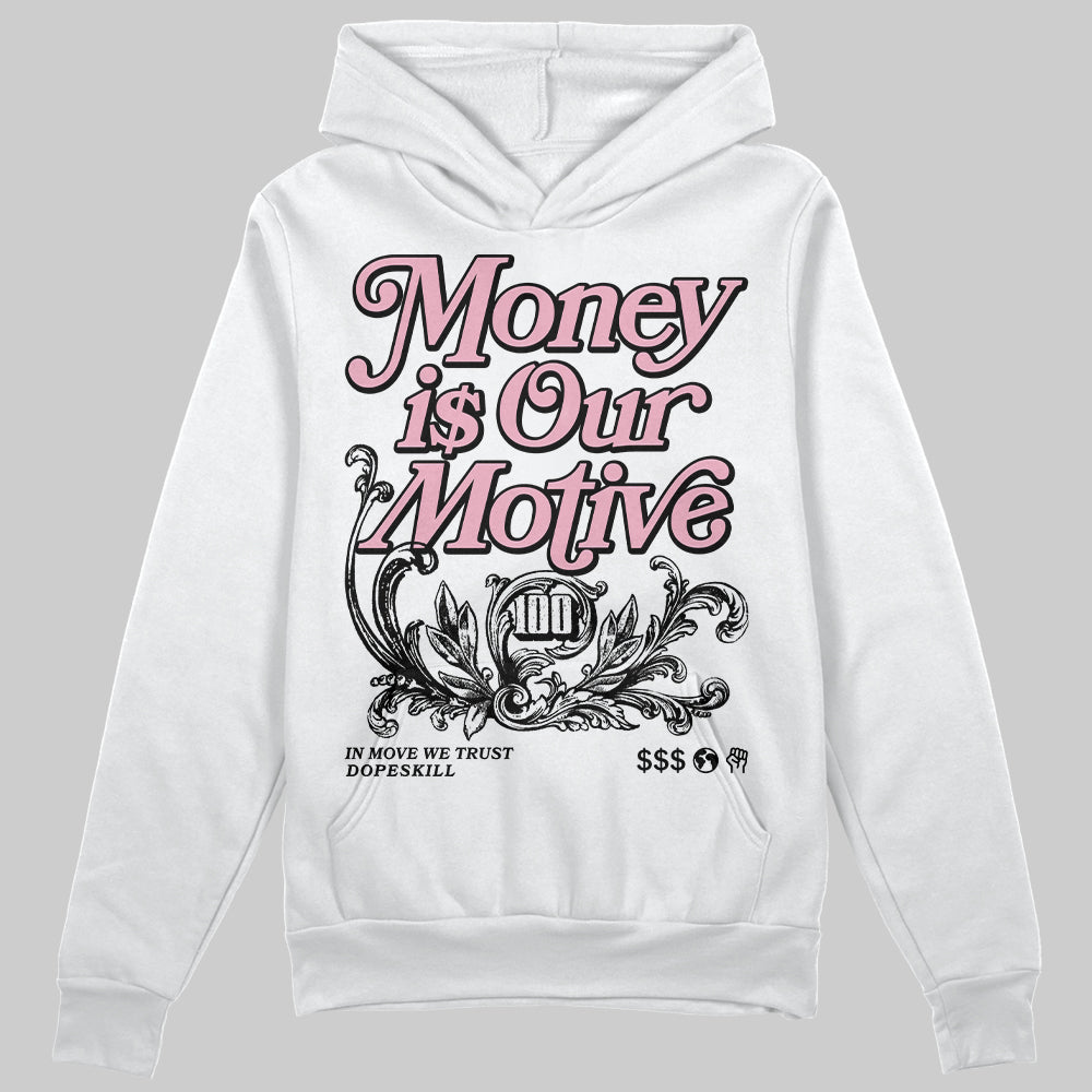 AMIRI White & Pink Stars Court Sneakers DopeSkill Hoodie Sweatshirt Money Is Our Motive Typo Graphic Streetwear - White