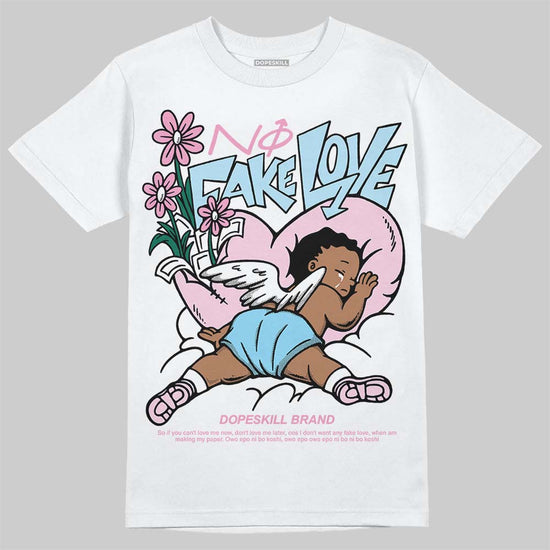 Jordan 1 Low SE Paw Print Pink Foam DopeSkill T-Shirt No Fake Love Graphic Streetwear - White