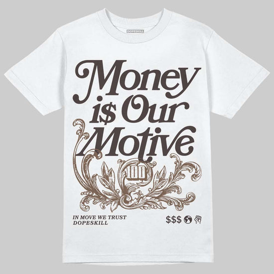 SoleFly x Air Jordan 12 Retro SP 'Cafecito/Baroque Brown' DopeSkill T-Shirt Money Is Our Motive Typo Graphic Streetwear - White