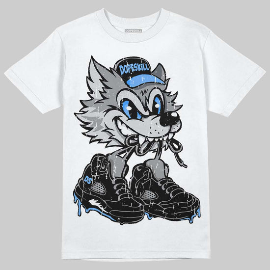 Jordan 5 Black University Blue DopeSkill T-Shirt Wolf Grey 5s Graphic Streetwear 0- White