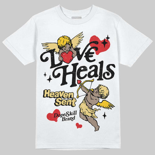 Quai 54 x Air Jordan 1 Retro Low OG Tour Yellow Black DopeSkill T-Shirt New Love Heals Graphic Streetwear - White