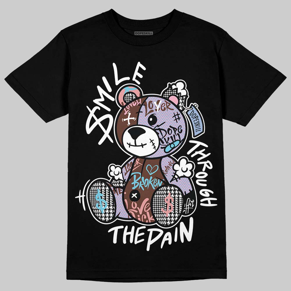 Harris Tweed x Dunk Low Denim Turquoise and Baroque Brown DopeSkill T-Shirt Smile Through The Pain Graphic Streetwear - Black