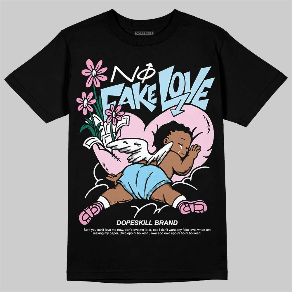 Jordan 1 Low SE Paw Print Pink Foam DopeSkill T-Shirt No Fake Love Graphic Streetwear - Black