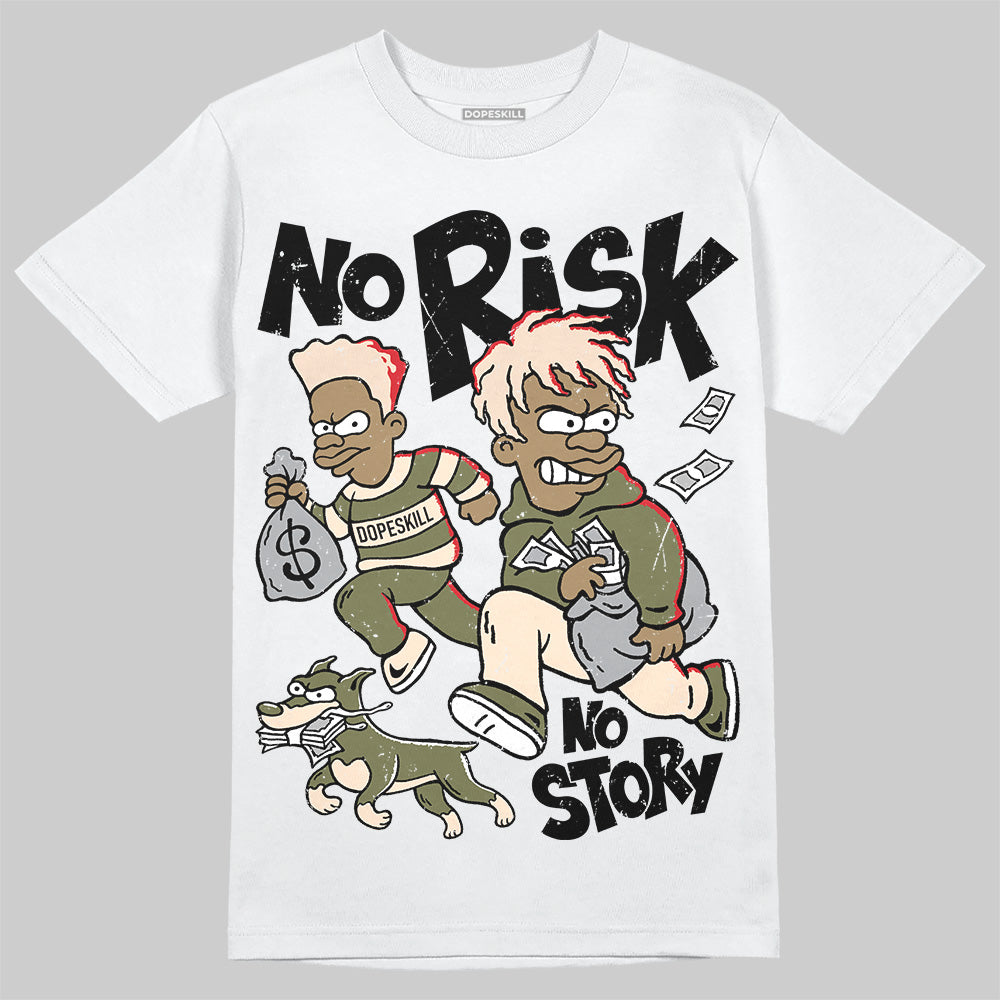 Travis Scott x Jordan 1 Medium Olive DopeSkill T-Shirt No Risk No Story Graphic Streetwear - White