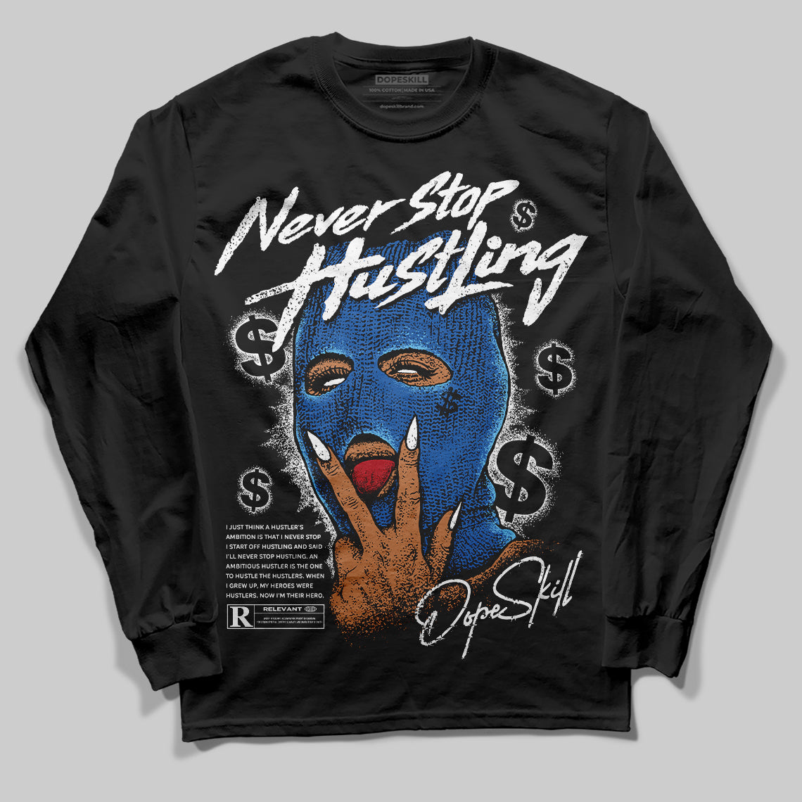 Jordan 12 “Blueberry” DopeSkill Long Sleeve T-Shirt Never Stop Hustling Graphic Streetwear - Black