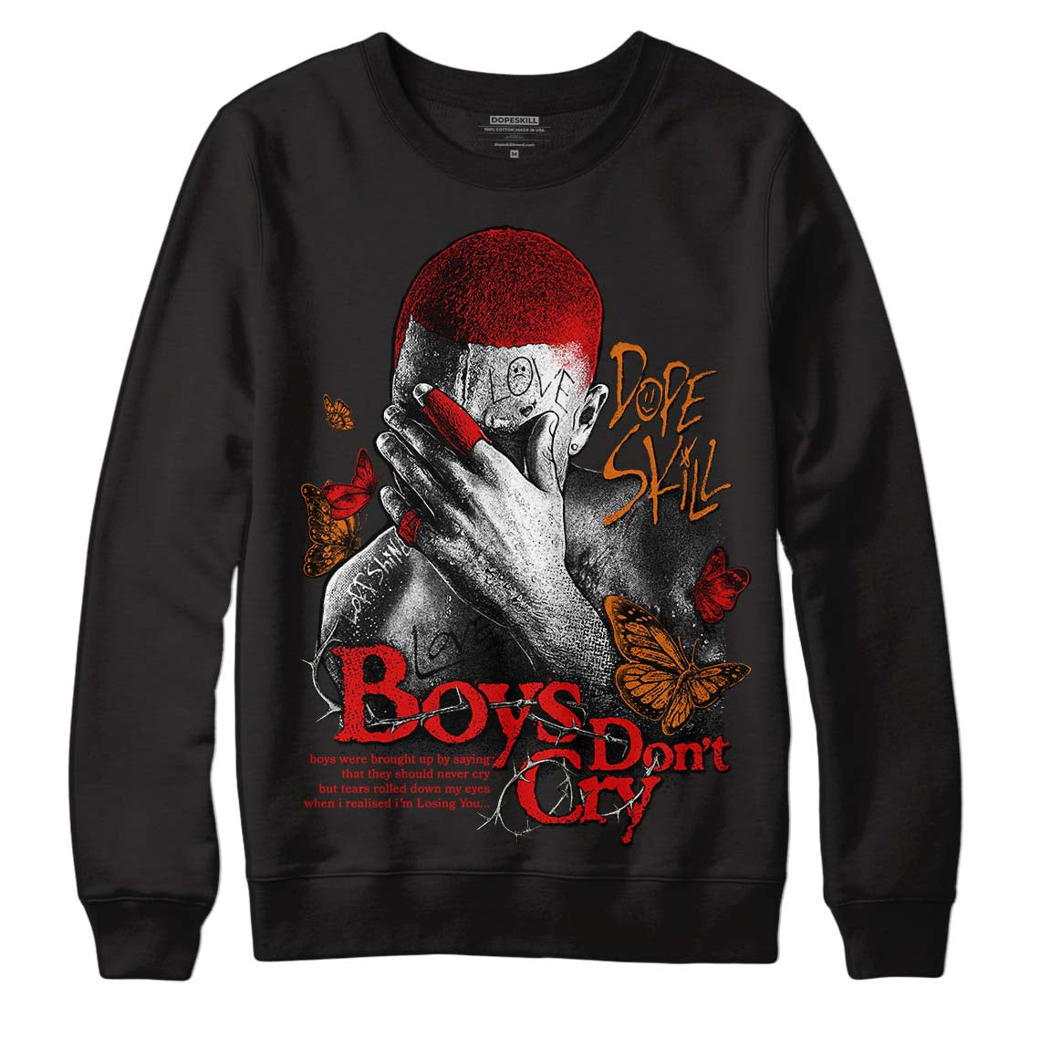 Jordan 3 Fire Red DopeSkill Sweatshirt Boys Don't Cry Graphic Streetwear - Black