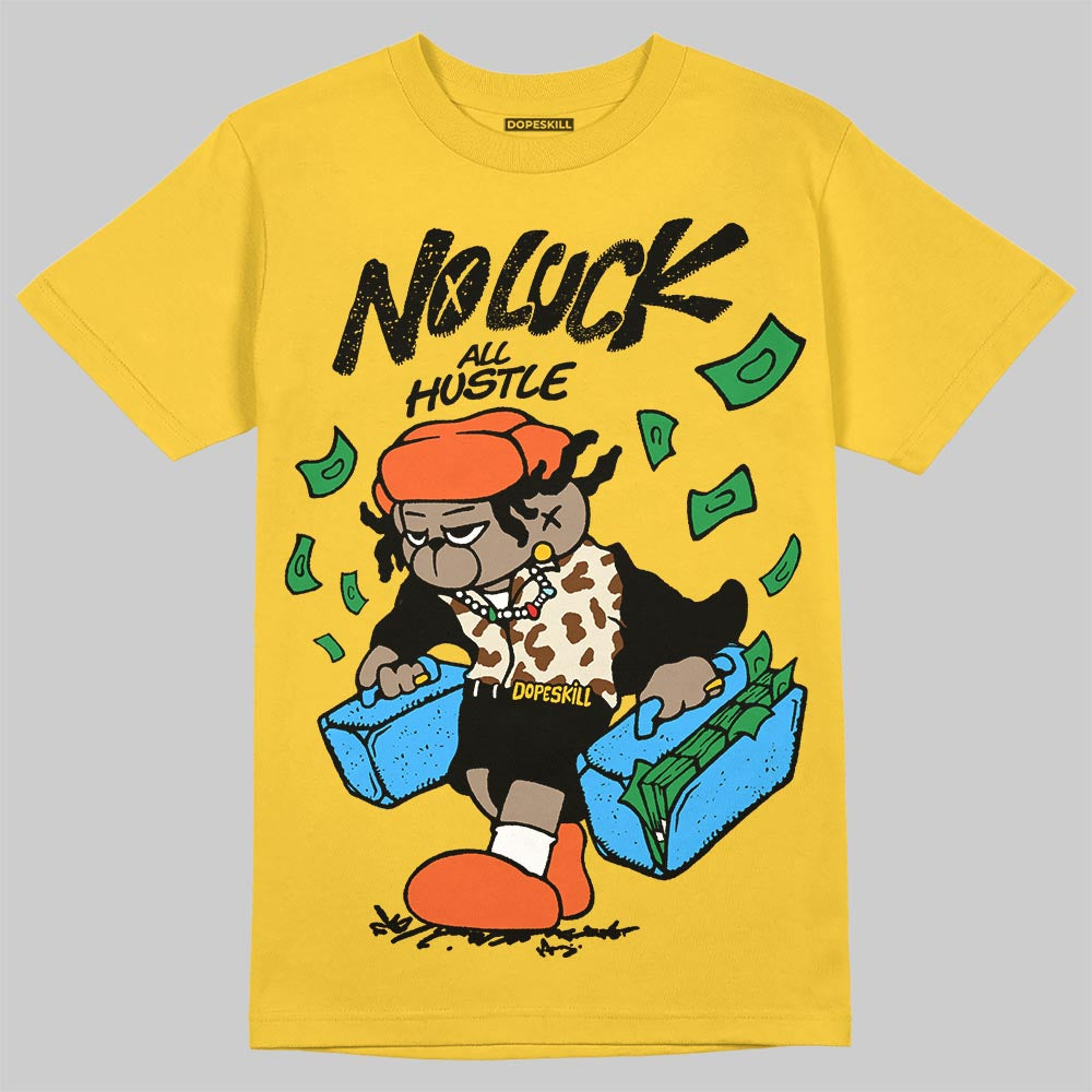 Yellow Sneakers DopeSkill T-Shirt No Luck, All Hustle Graphic Streetwear - Gold