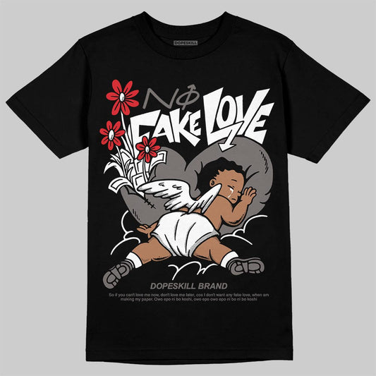 Jordan 4 Retro Cave Stone DopeSkill T-Shirt No Fake Love Graphic Streetwear - Black