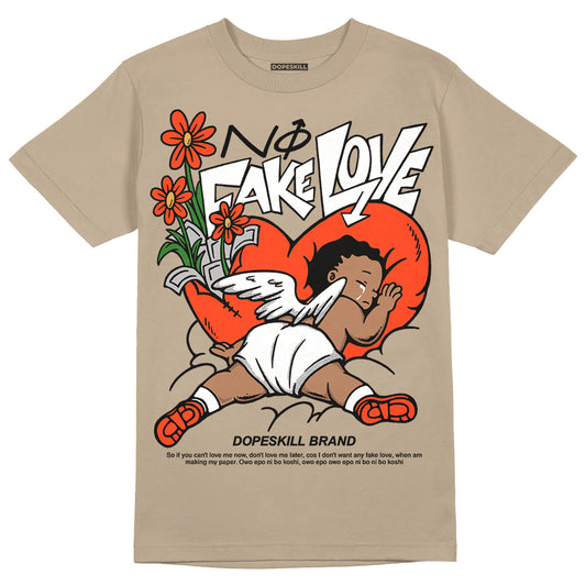 Jordan 1 High OG “Latte” DopeSkill Medium Brown T-Shirt No Fake Love Graphic Streetwear