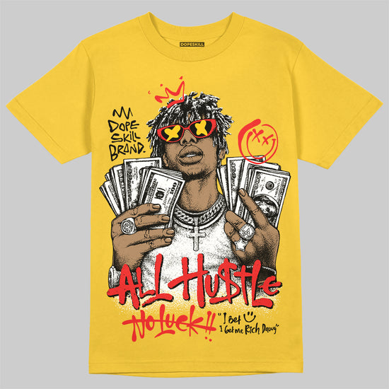 Yellow Sneakers DopeSkill T-Shirt All Hustle No Luck Graphic Streetwear - Gold