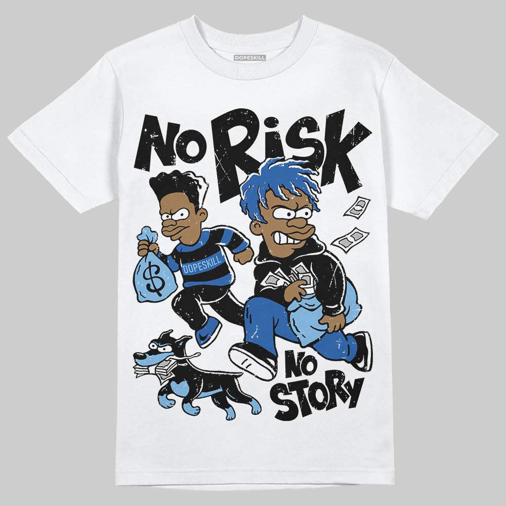 Air Foamposite One “International Blue” DopeSkill T-Shirt No Risk No Story Graphic Streetwear - White