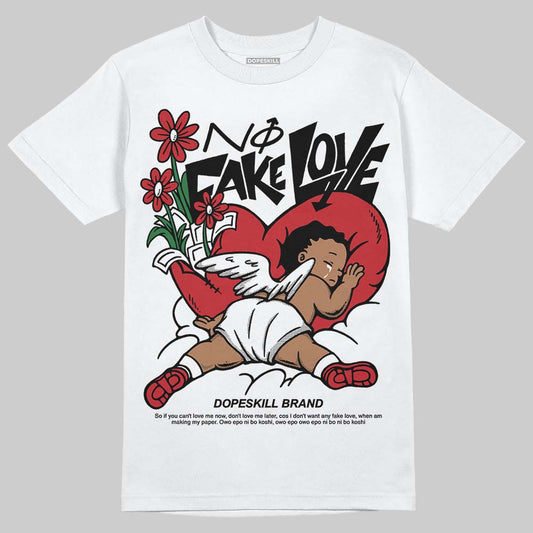 Jordan 5 Retro Fire Red Black Tongue (2025) DopeSkill T-Shirt No Fake Love Graphic Streetwear - White