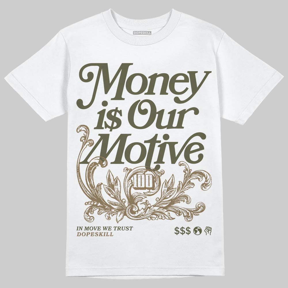 Adidas Samba OG Focus Olive Gum DopeSkill T-Shirt Money Is Our Motive Typo Graphic Streetwear - White