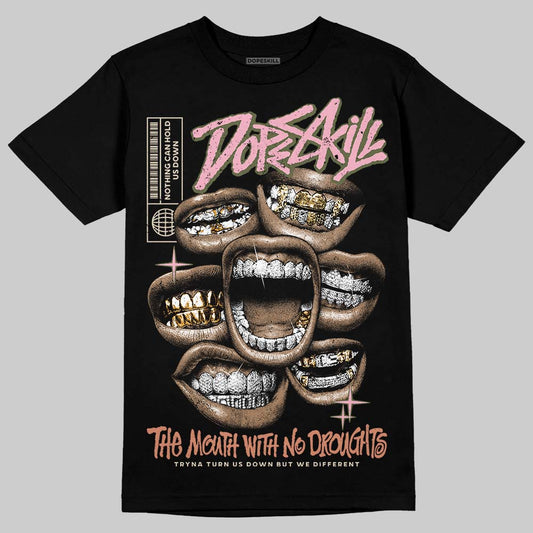 SB Dunk Low Pro x Arts-Rec Skateshop Rust Pink and Rough Green DopeSkill T-Shirt The Mouth With No Droughts Graphic Streetwear - Black