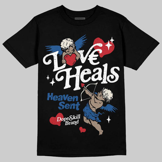 Jordan 1 Low OG “Storm Blue” DopeSkill T-Shirt New Love Heals Graphic Streetwear - Black