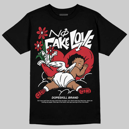Jordan 5 Retro Fire Red Black Tongue (2025) DopeSkill T-Shirt No Fake Love Graphic Streetwear - Black