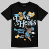 Jordan 4 Denim “Worn Blue” DopeSkill T-Shirt New Love Heals Graphic Streetwear - Black