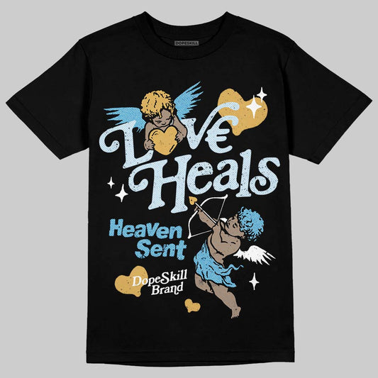Jordan 4 Denim “Worn Blue” DopeSkill T-Shirt New Love Heals Graphic Streetwear - Black