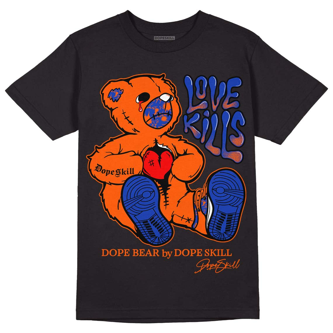 Dunk Low Futura Orange Blaze DopeSkill T-Shirt Love Kills Graphic Streetwear - Black