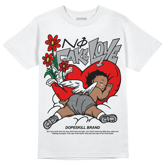 Jordan 4 Retro 'Wet Cement' DopeSkill T-Shirt No Fake Love Graphic Streetwear - White