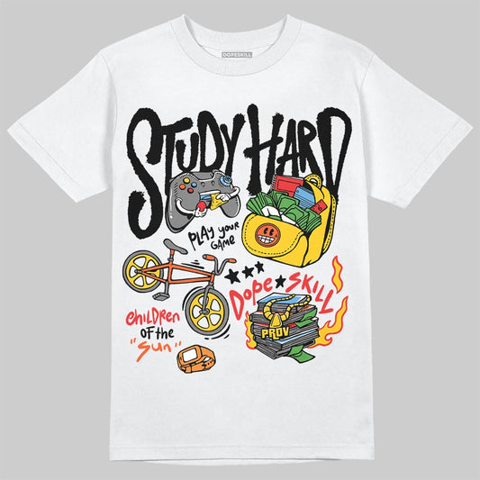 Yellow Sneakers DopeSkill T-Shirt Study Hard Graphic Streetwear - White