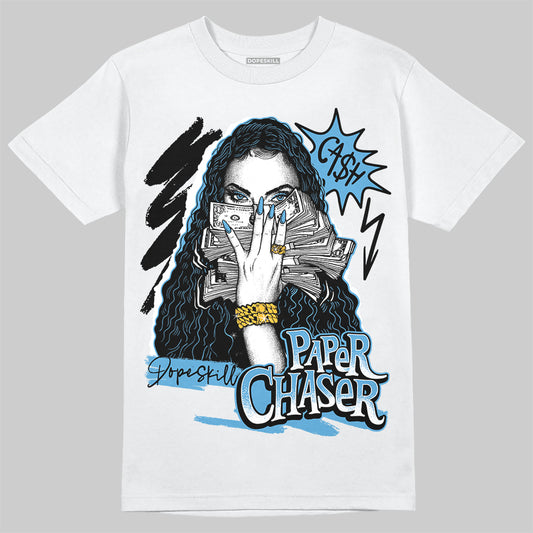 Jordan 14 Retro Black and University Blue DopeSkill T-Shirt NPC Graphic Streetwear - White