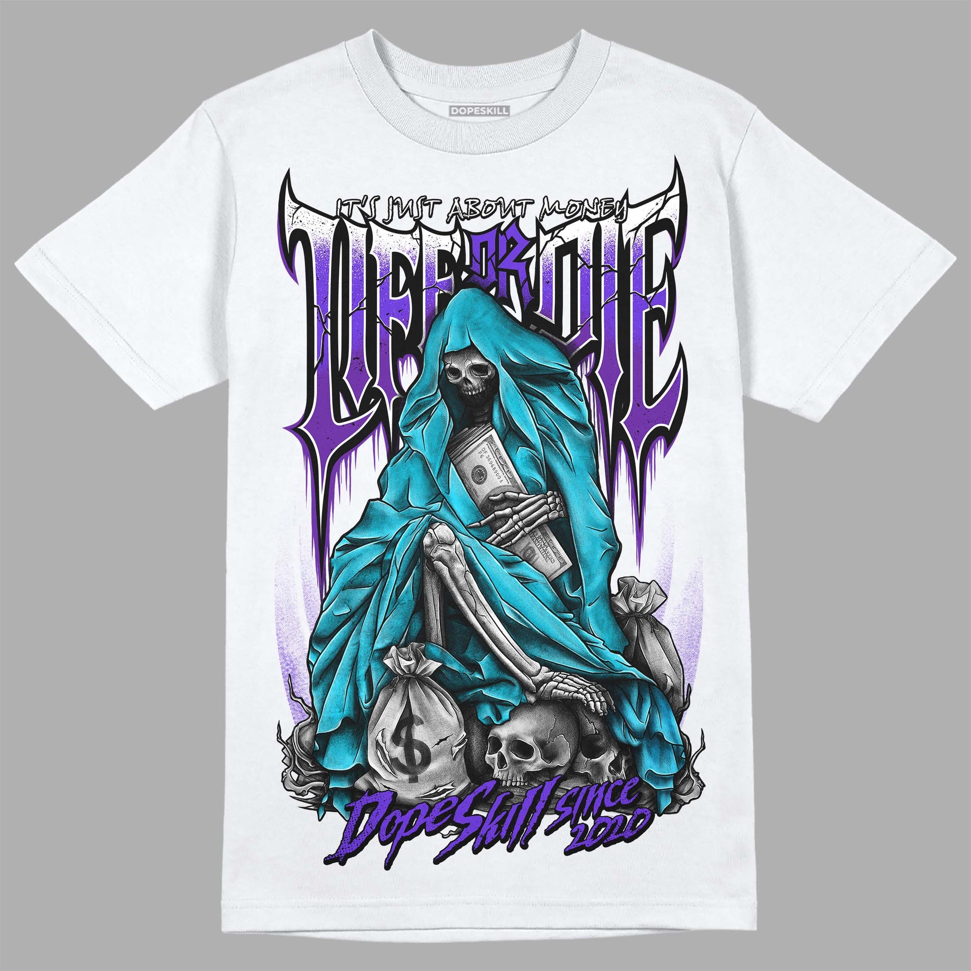 Jordan 6 "Aqua" DopeSkill T-Shirt Life or Die Graphic Streetwear - White 