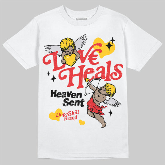 Jordan 4 Retro Red Cement DopeSkill T-Shirt New Love Heals Graphic Streetwear - White